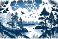 Finland, finnish nature painted watercolor in national colors. Generative AI