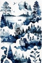 Finland, finnish nature painted watercolor in national colors. Generative AI