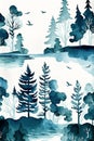 Finland, finnish nature painted watercolor in national colors. Generative AI