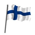 Finland flag on flagpole waving in wind. Finnish flag red with white cross vector isolated object illustration Royalty Free Stock Photo