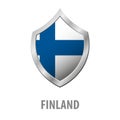 Finland flag on metal shiny shield illustration. Royalty Free Stock Photo