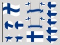 Finland flag set. Collection of symbols heart and circle. Vector