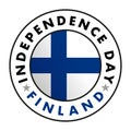 Finland flag and text in a circle, Independence Day of Finland. White background. Royalty Free Stock Photo