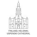 Finland, Helsinki, Uspenski Cathedral travel landmark vector illustration