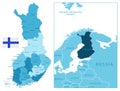 Finland - highly detailed blue map.