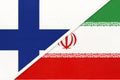 Finland and Iran or Persia, symbol of country. Finnish vs Iranian national flags