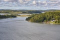 Finland landscape. Lake and forest. Aland islands. Nature background