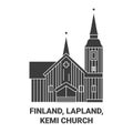 Finland, Lapland, Kemi Church travel landmark vector illustration