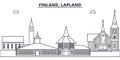 Finland, Lapland line skyline vector illustration. Finland, Lapland linear cityscape with famous landmarks, city sights