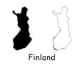 Finland Country Map. Black silhouette and outline isolated on white background. EPS Vector