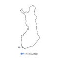 Finland map line, linear thin vector simple and flag. Black on white