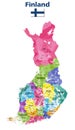 Finland municipalities vector map colored by regions