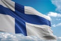 Finland national flag waving blue sky background realistic 3d illustration Royalty Free Stock Photo