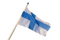 Finland national flag waving on the wind, isolated on white background. Finnish flag on flagpole Royalty Free Stock Photo