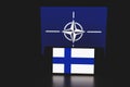 Finland and NATO flag in background. NATO flag in background