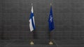 Finland and NATO flags. Flag Finland and Flag NATO. 3D work and 3D image