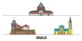 Finland, Oulu flat landmarks vector illustration. Finland, Oulu line city with famous travel sights, skyline, design.