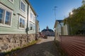 Finland, Porvoo - October10, 2016: Street and colored house in old town Porvoo