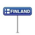 Finland road sign. National flag with country name on blue road traffic signs board design vector illustration Royalty Free Stock Photo