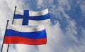 Finland and Russia flags. Blue sky and flag Finland and Russia. 3D work and 3D image Royalty Free Stock Photo