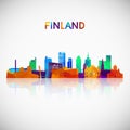 Finland skyline silhouette in colorful geometric style.