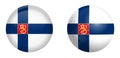 Finland state ensign flag with lion under 3d dome button and on glossy sphere / ball