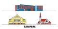 Finland, Tampere flat landmarks vector illustration. Finland, Tampere line city with famous travel sights, skyline