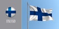 Finland waving flag on flagpole and round icon vector illustration Royalty Free Stock Photo