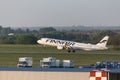 Finnair airplane starting from frankfurt airport germany