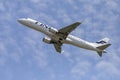 Finnair`s Embraer 190 is taking off from the Ferenc Liszt International Airport in Budapest Royalty Free Stock Photo