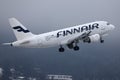 Finnair taking off from foggy runway