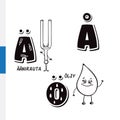 Finnish alphabet. Tuning Fork, Butter. Vector letters and characters.