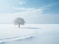 Finnish alpine landscape with frozen tree at sunrise, long exposure, soft colors, magical feeling of romantic winter