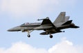 Finnish Defence Forces F/A-18 Hornet fighter jet arriving at Leeuwarden Airbase. Leeuwarden, Netherlands - April 20, 2012 Royalty Free Stock Photo