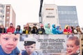 Finnish High school students on truck with funny banner