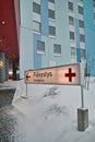 Finnish hospital emergency sign Royalty Free Stock Photo