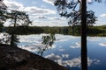 Finnish lake view landscape in summer with the reflection on lake and clouds in the sky. Royalty Free Stock Photo