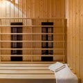 Finnish sauna interior, close-up Royalty Free Stock Photo