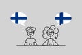 finnish speakers, cartoon boy and girl with speech bubbles in Finland flag colors, learning francais language vector Royalty Free Stock Photo