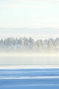 Finnish winter. Crystal clear cold winter day. Lake Porontima, Kuusamo.
