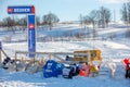 Finnmark, Norway - March 11, 2019: Finnmarkslopet dog sled multi-day race. The stopping place for competitors.