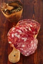 Finocchiona Salami on a wood with Fennel