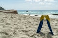 Fins on tropical sandy beach Royalty Free Stock Photo