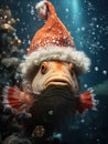 Fintastic Festivities: Christmas Fish Posing with Santa Hat