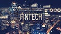 Fintech with aerial view of Manhattan, NY