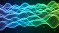 Fintech 3d data visualization showcasing abstract wave patterns in blue and green hues with a dark, minimalist background Royalty Free Stock Photo