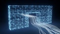 Fintech 3d data visualization showing glowing digital lines passing through a conceptual firewall, representing secure data flow Royalty Free Stock Photo
