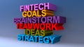 Fintech goals brainstorm teamwork ideas strategy on blue
