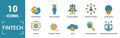 Fintech icon set. Include creative elements online banking, direct payment, fintech, cryptocurrency, fintech industry icons. Can