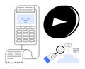 Digital Payment Terminal, Data Analysis, and Cloud Service Integration Concepts with Play Button Icon Royalty Free Stock Photo